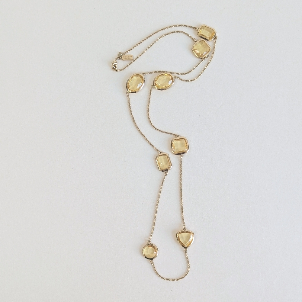 Kate Spade Vegas Jewels Long Necklace Citrine Yellow Gold Crystal Station